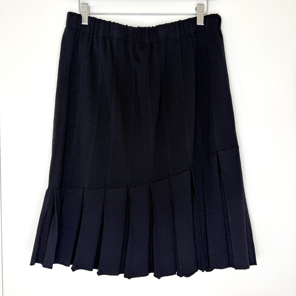St John Collection Black Santana Knit Pleated Asymmetrical Skirt Size 10